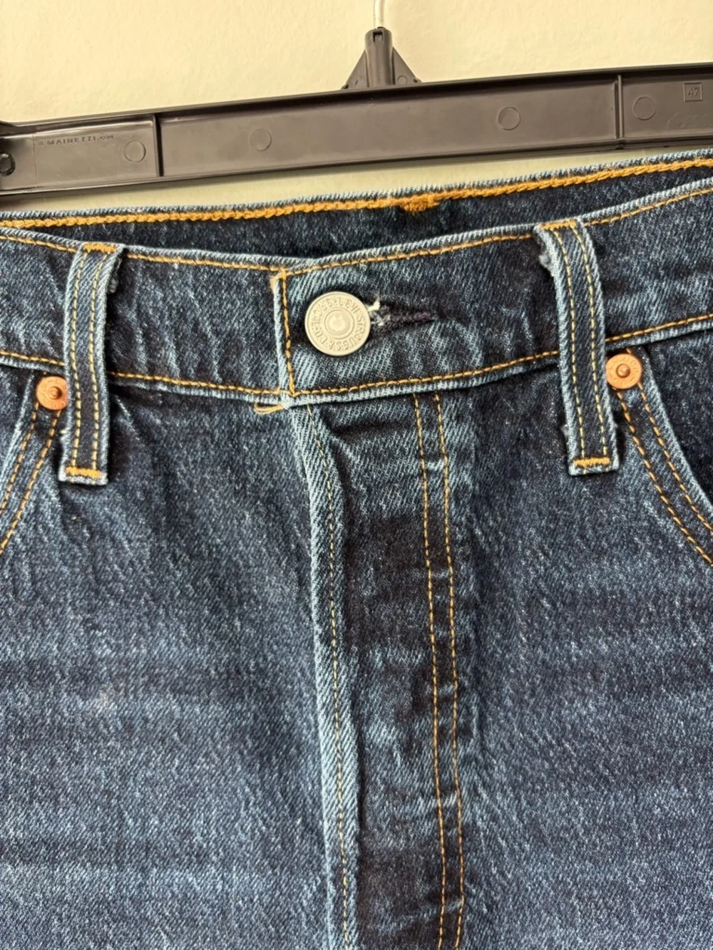 Levi’s 501 Jean Shorts Dark Wash Denim Button Fly High Waist Raw Hem